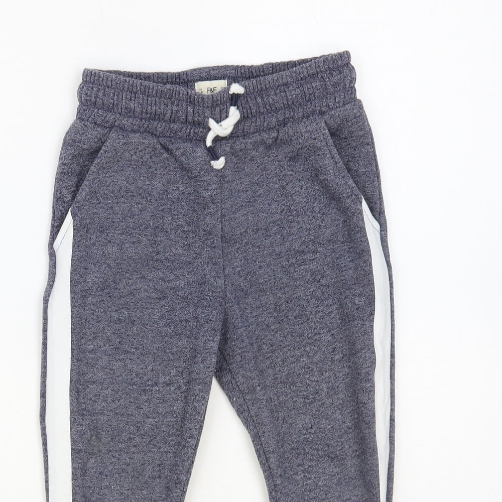 F&F Boys Blue Cotton Jogger Trousers Size 3-4 Years Regular Drawstring