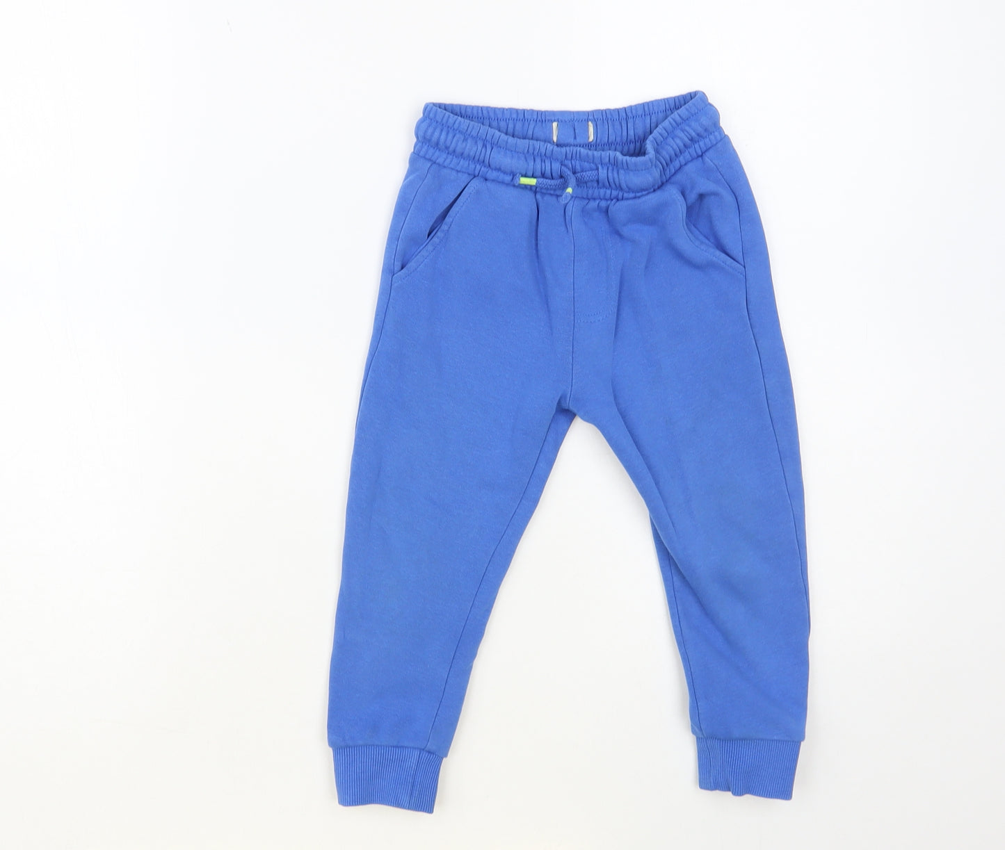 F&F Boys Blue Cotton Jogger Trousers Size 2-3 Years Regular Drawstring