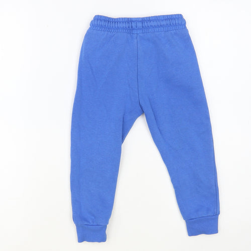 F&F Boys Blue Cotton Jogger Trousers Size 2-3 Years Regular Drawstring
