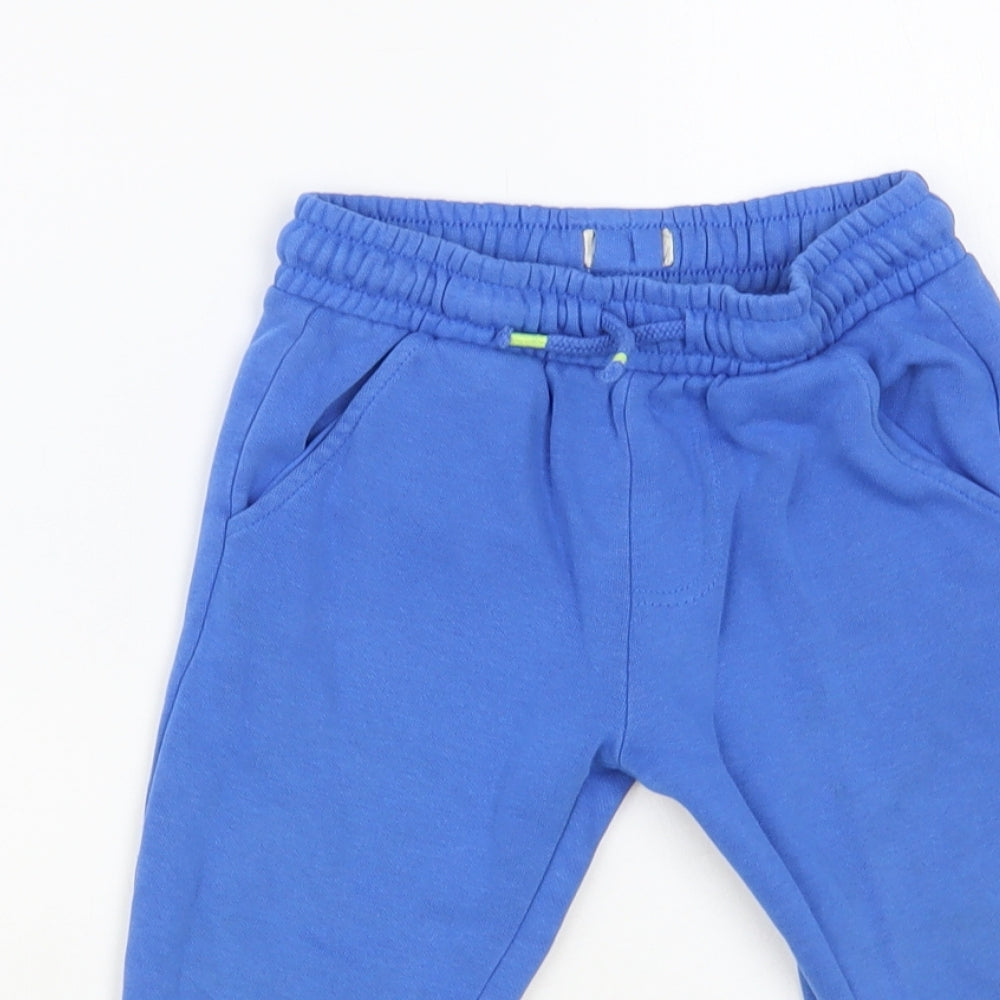 F&F Boys Blue Cotton Jogger Trousers Size 2-3 Years Regular Drawstring