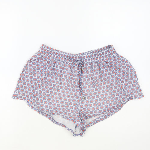 Almagores Womens Blue Floral Polyester Hot Pants Shorts Size 10 L3 in Regular Drawstring
