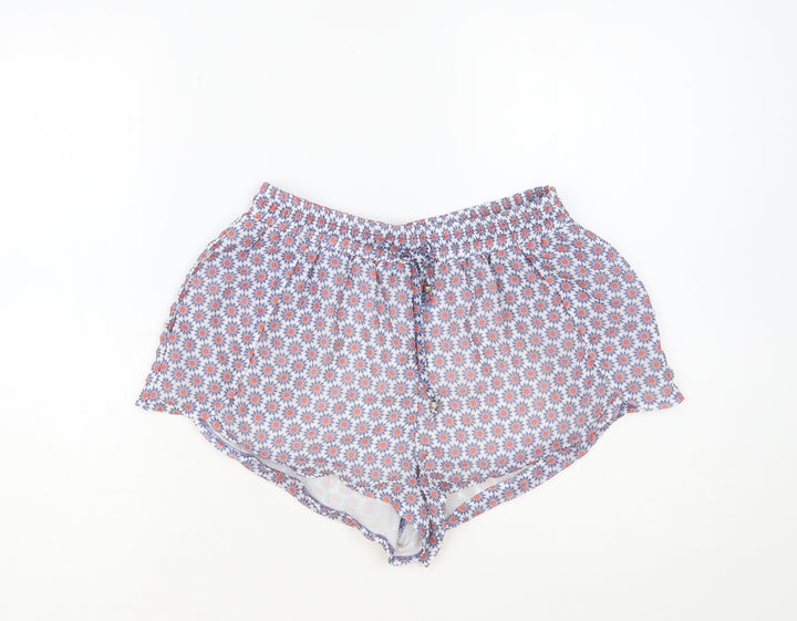 Almagores Womens Blue Floral Polyester Hot Pants Shorts Size 10 L3 in Regular Drawstring