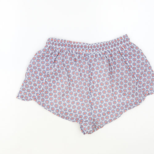 Almagores Womens Blue Floral Polyester Hot Pants Shorts Size 10 L3 in Regular Drawstring