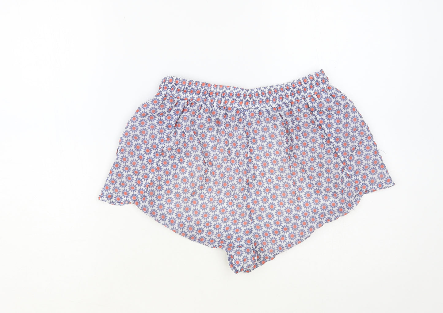 Almagores Womens Blue Floral Polyester Hot Pants Shorts Size 10 L3 in Regular Drawstring