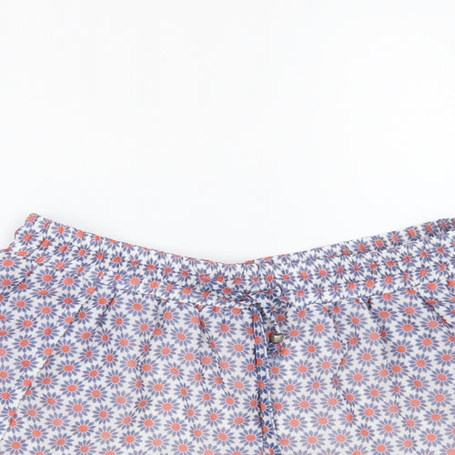 Almagores Womens Blue Floral Polyester Hot Pants Shorts Size 10 L3 in Regular Drawstring