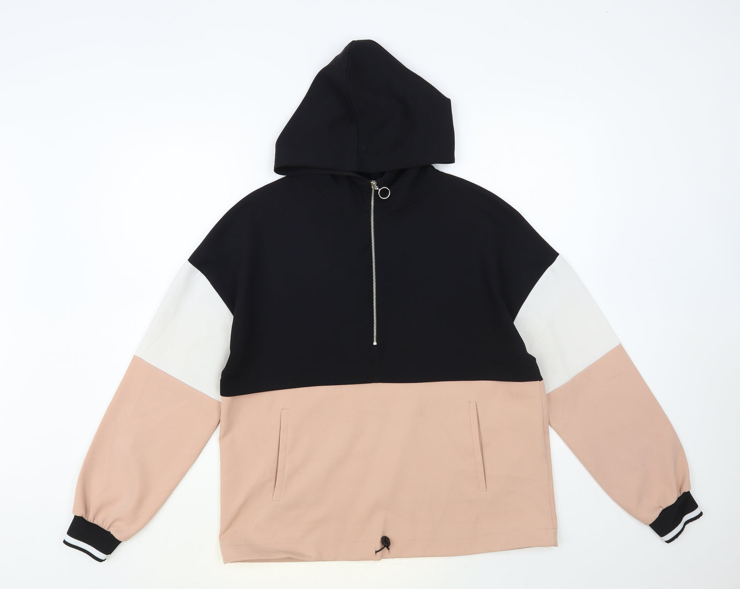 Zara Womens Black Colourblock Polyester Pullover Hoodie Size S Zip