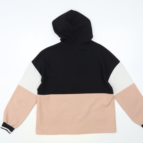 Zara Womens Black Colourblock Polyester Pullover Hoodie Size S Zip