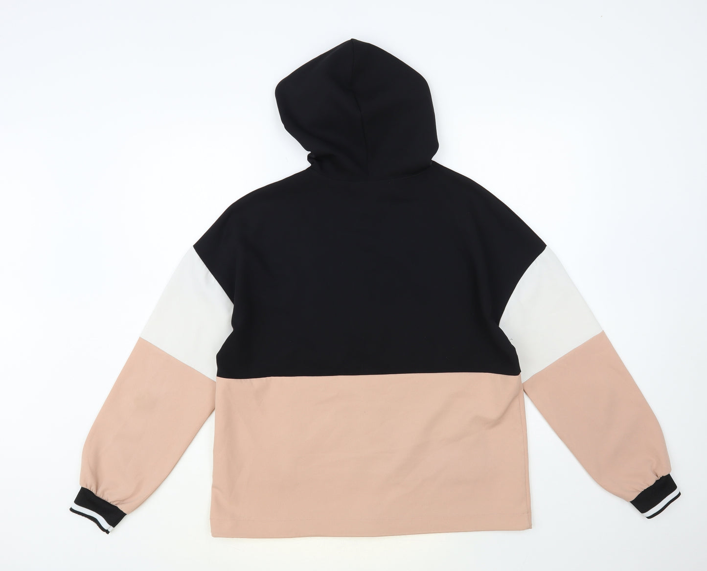 Zara Womens Black Colourblock Polyester Pullover Hoodie Size S Zip