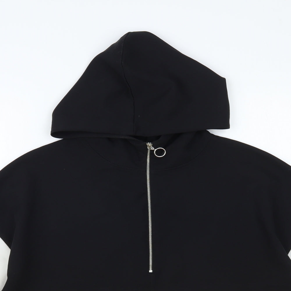 Zara Womens Black Colourblock Polyester Pullover Hoodie Size S Zip