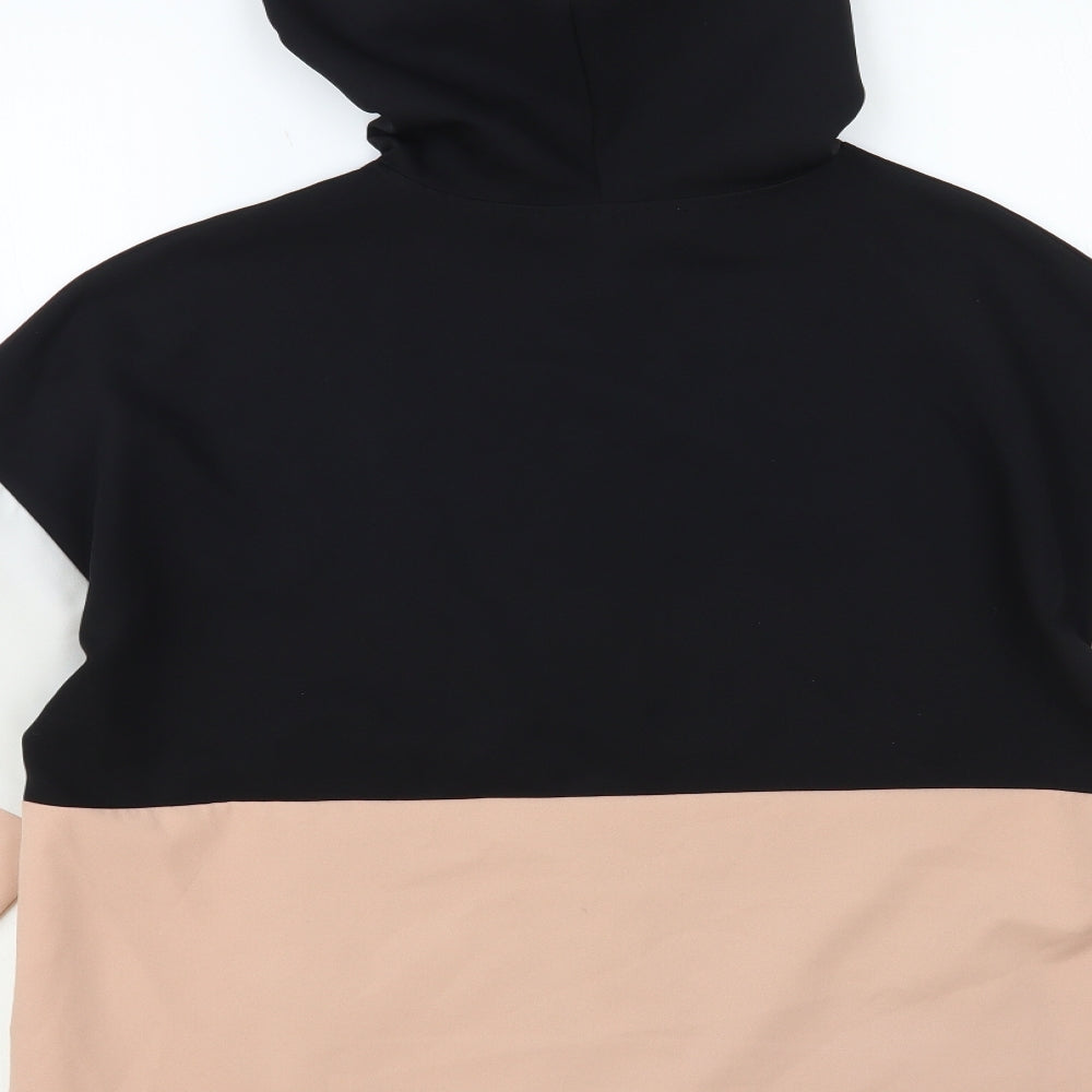 Zara Womens Black Colourblock Polyester Pullover Hoodie Size S Zip