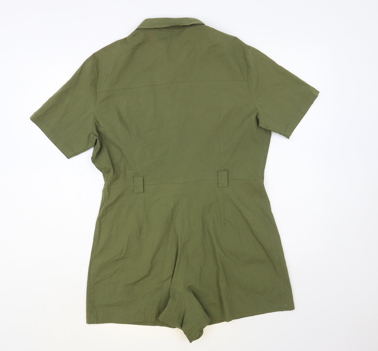 Boohoo Womens Green Cotton Playsuit One-Piece Size 14 Zip