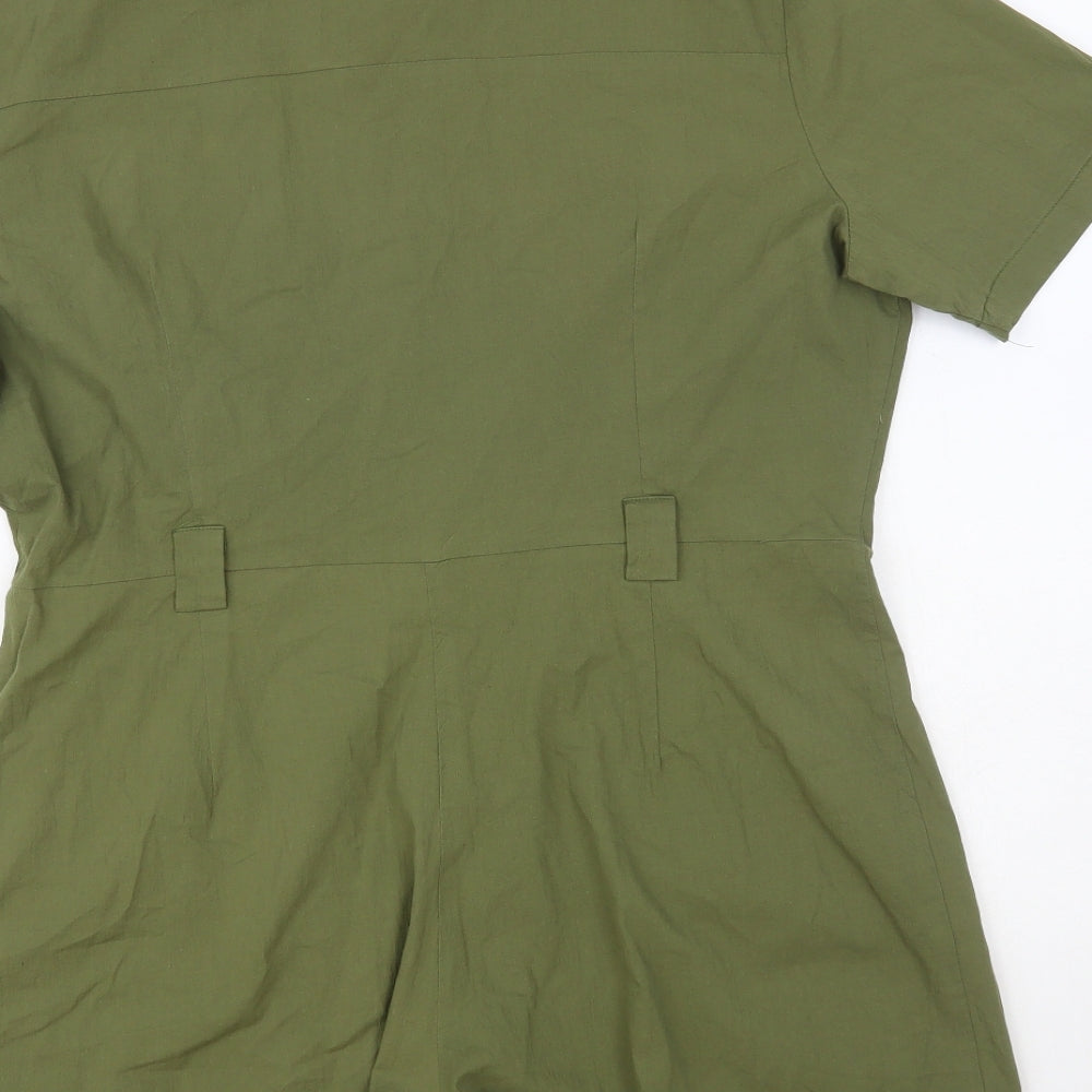 Boohoo Womens Green Cotton Playsuit One-Piece Size 14 Zip
