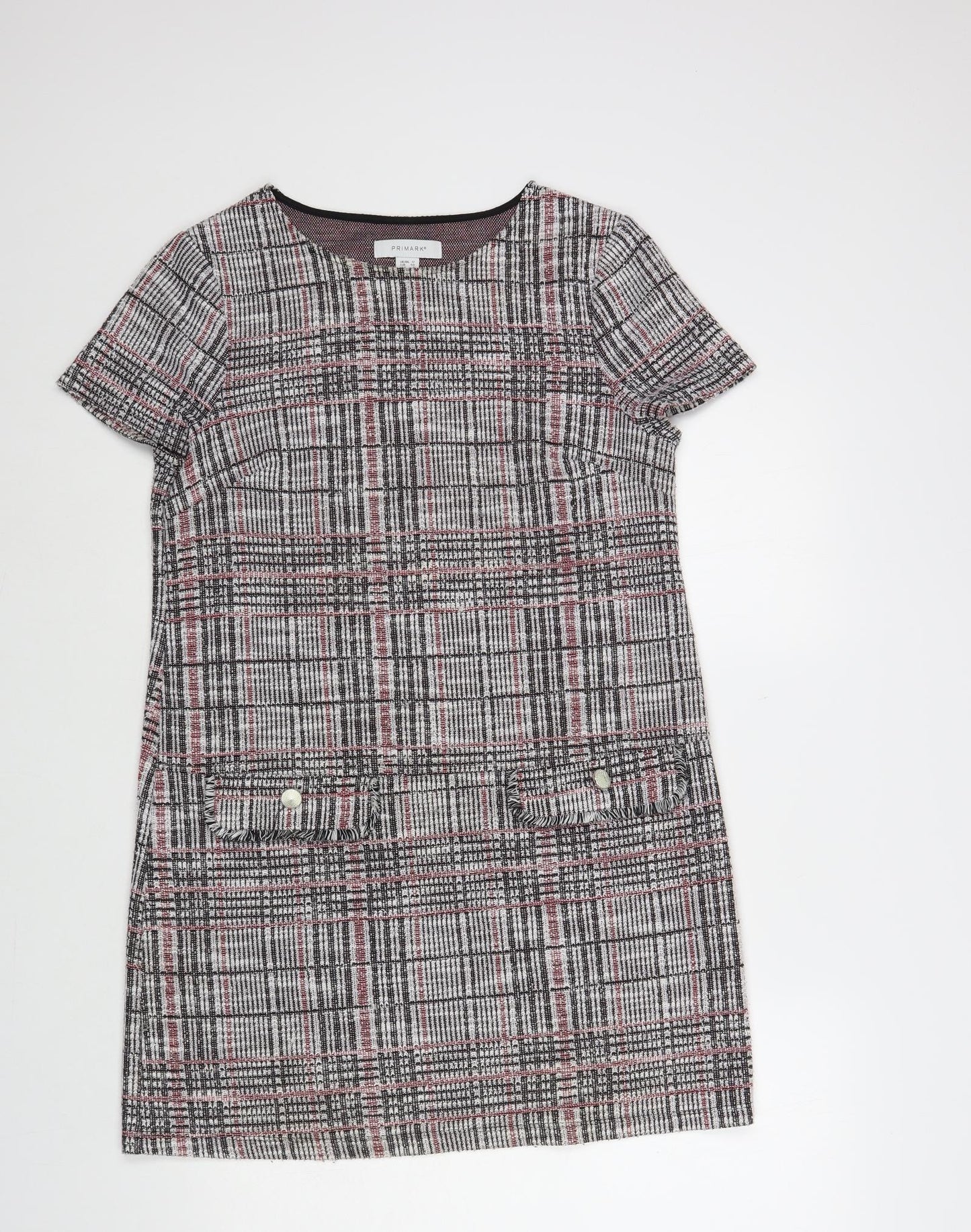 Primark Womens Grey Plaid Polyester Shift Size 12 Round Neck Pullover