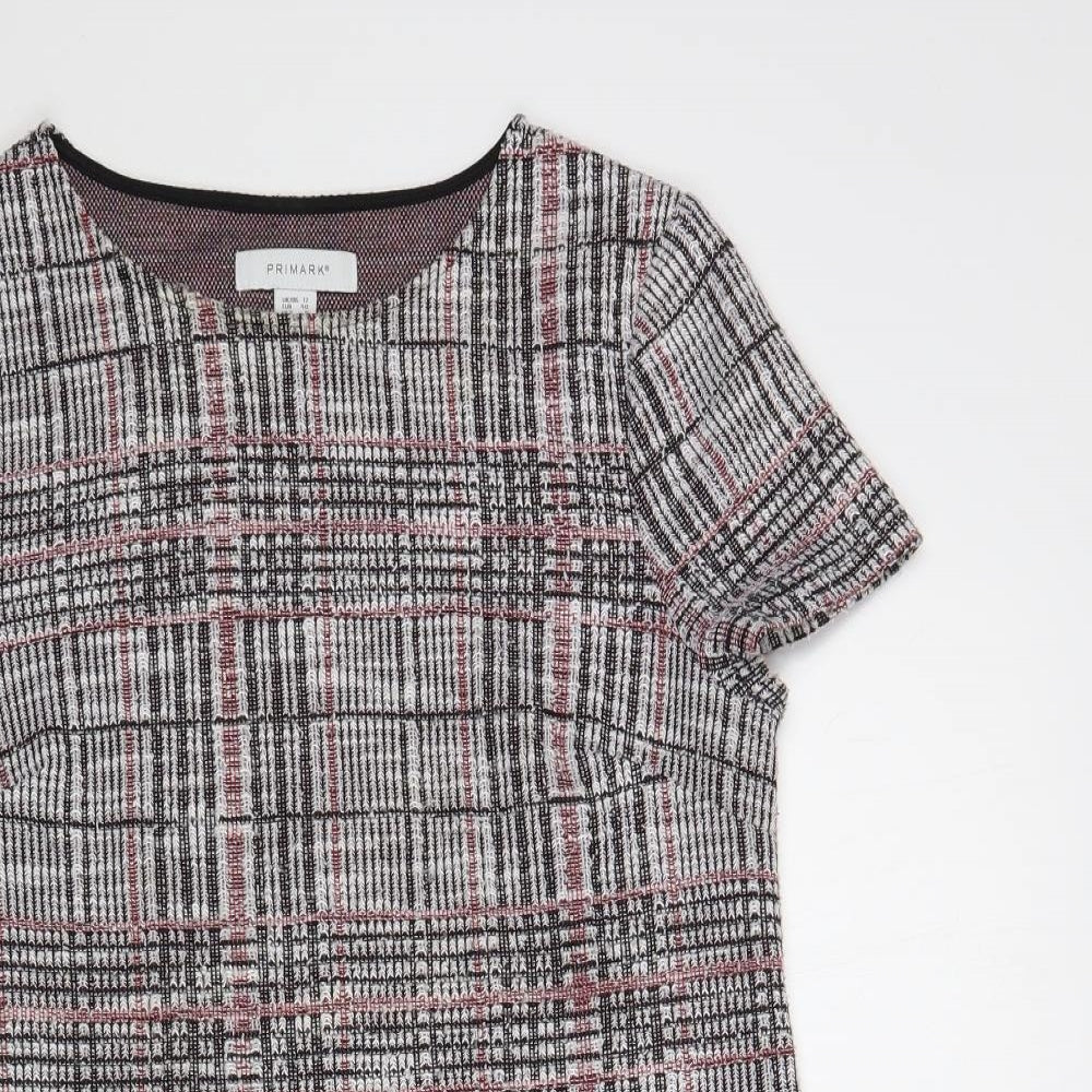 Primark Womens Grey Plaid Polyester Shift Size 12 Round Neck Pullover