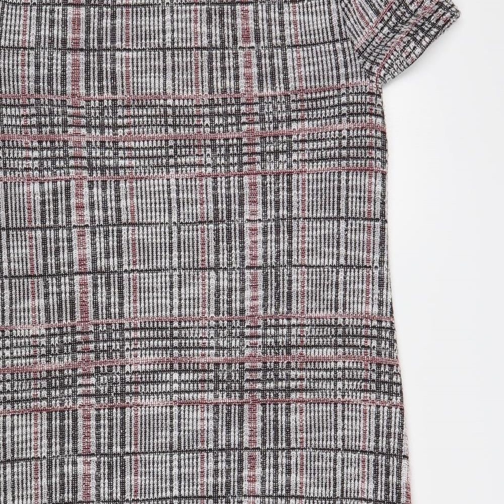 Primark Womens Grey Plaid Polyester Shift Size 12 Round Neck Pullover