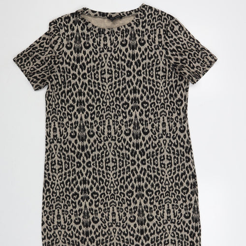 New Look Womens Beige Animal Print Polyester Shift Size 12 Crew Neck Pullover