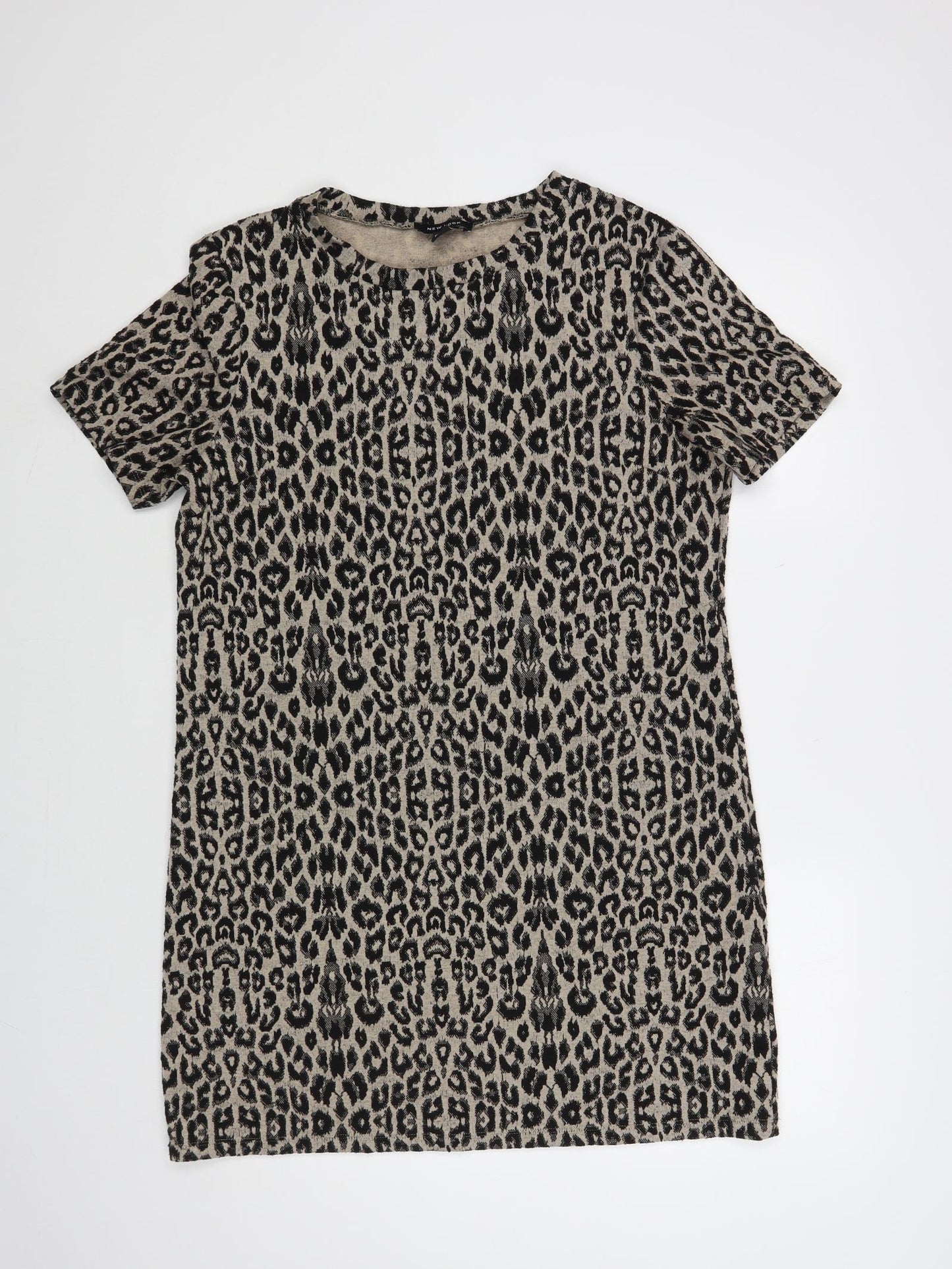 New Look Womens Beige Animal Print Polyester Shift Size 12 Crew Neck Pullover