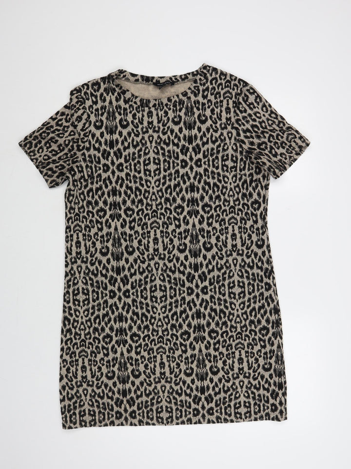 New Look Womens Beige Animal Print Polyester Shift Size 12 Crew Neck Pullover
