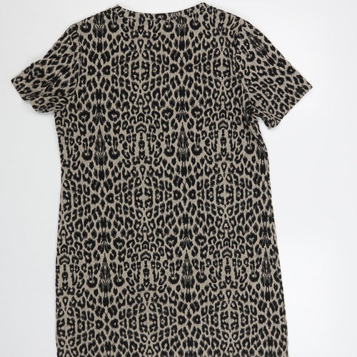 New Look Womens Beige Animal Print Polyester Shift Size 12 Crew Neck Pullover