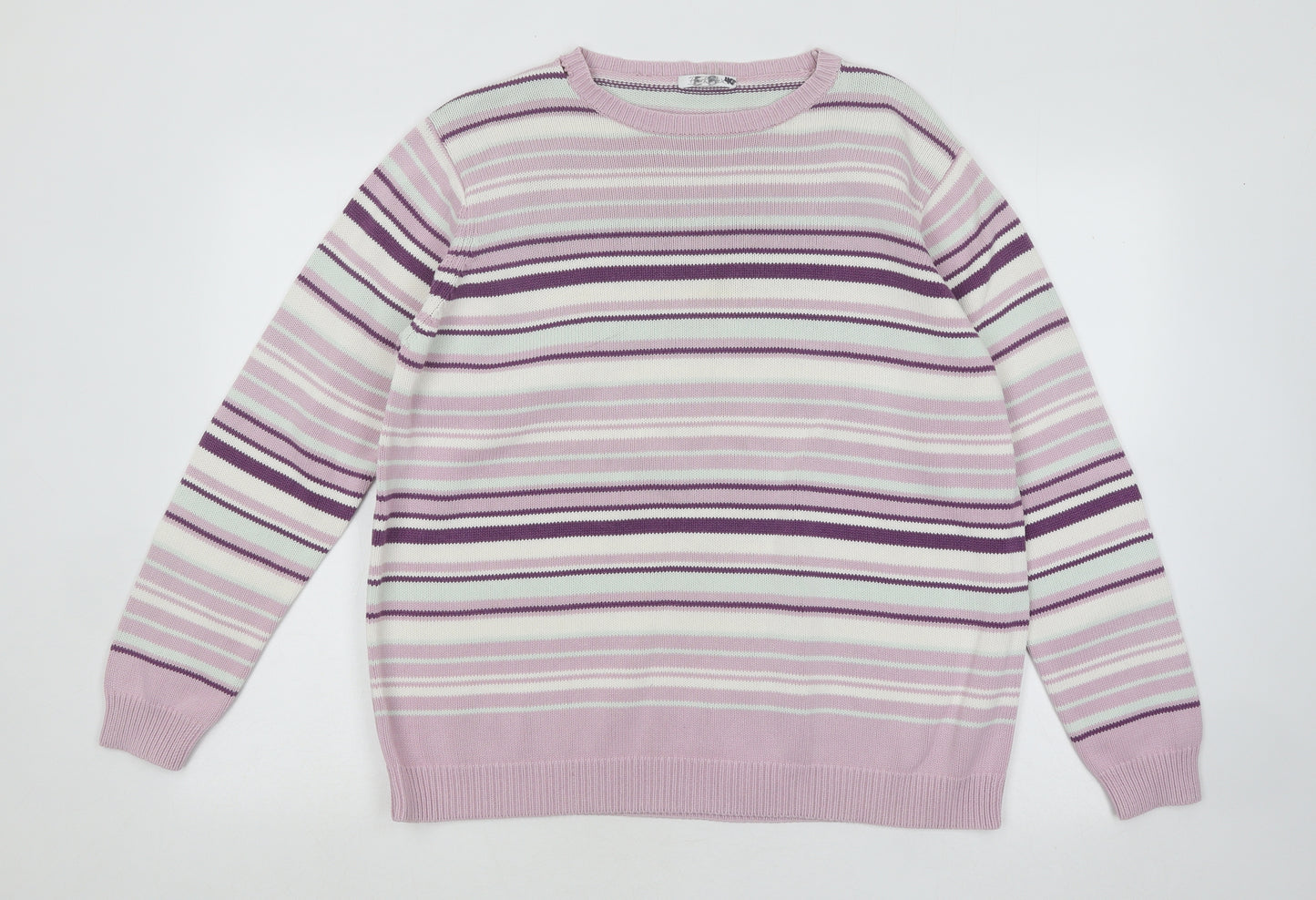 Berkertex Womens Multicoloured Round Neck Striped Cotton Pullover Jumper Size 18