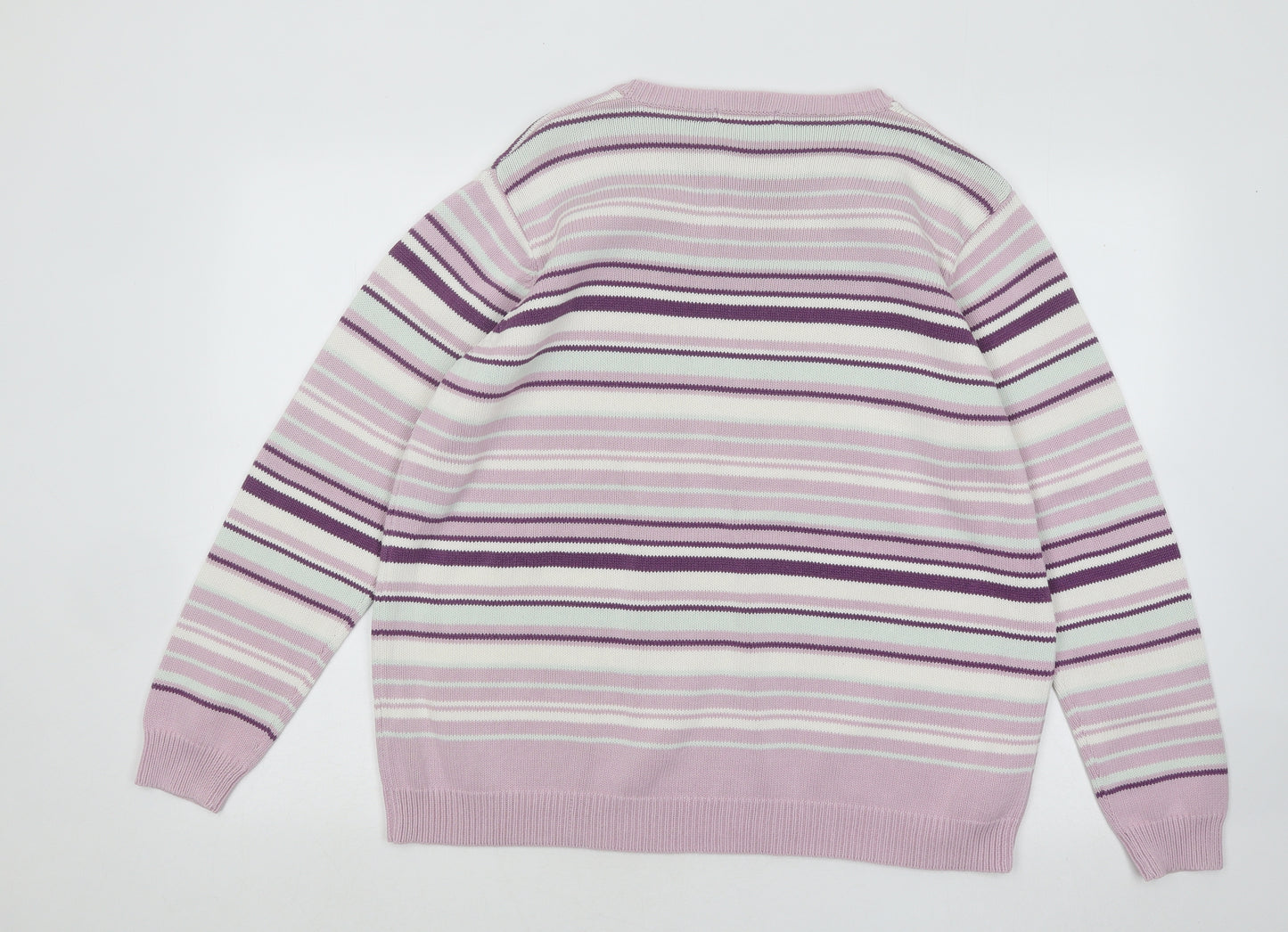 Berkertex Womens Multicoloured Round Neck Striped Cotton Pullover Jumper Size 18