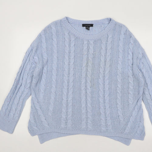 Atmosphere Womens Blue Round Neck Geometric Acrylic Pullover Jumper Size 12