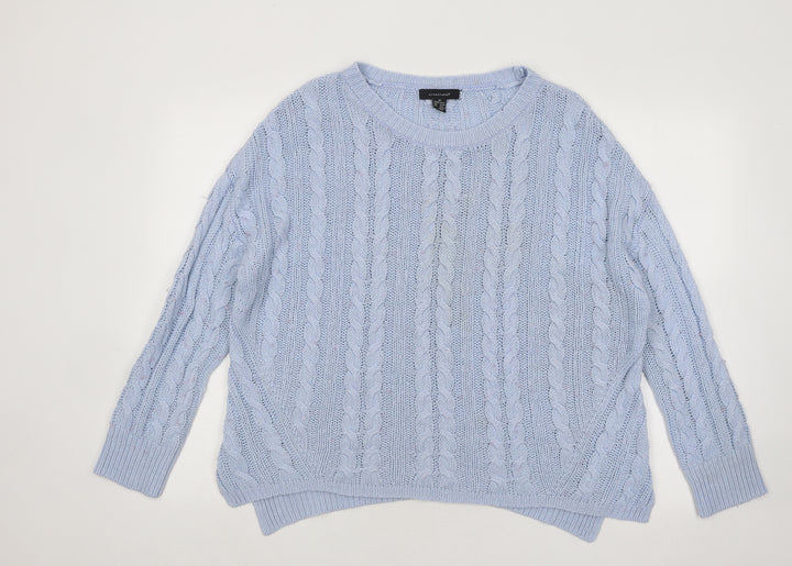 Atmosphere Womens Blue Round Neck Geometric Acrylic Pullover Jumper Size 12