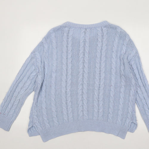 Atmosphere Womens Blue Round Neck Geometric Acrylic Pullover Jumper Size 12