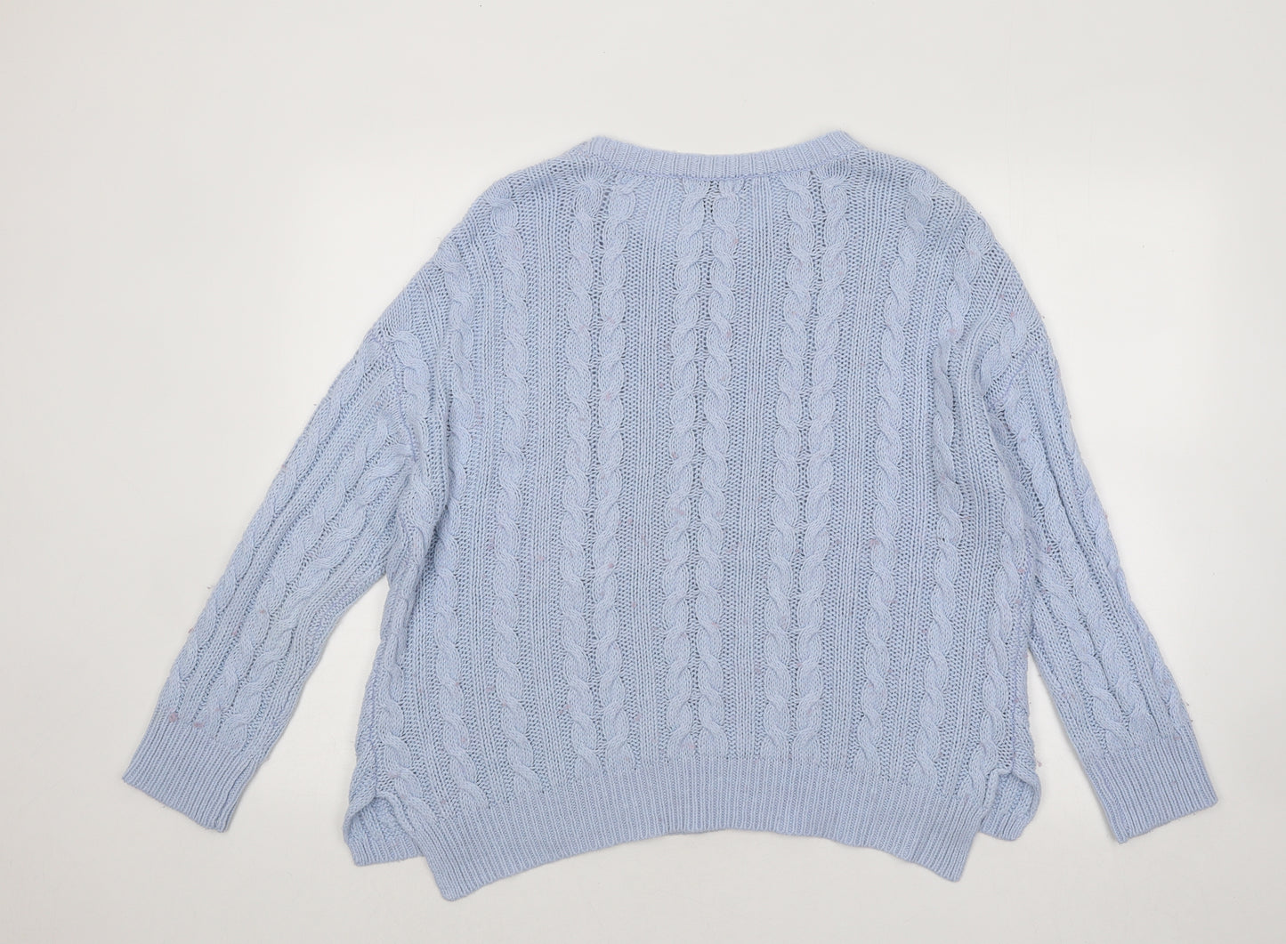 Atmosphere Womens Blue Round Neck Geometric Acrylic Pullover Jumper Size 12
