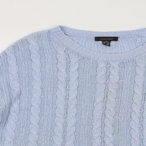 Atmosphere Womens Blue Round Neck Geometric Acrylic Pullover Jumper Size 12