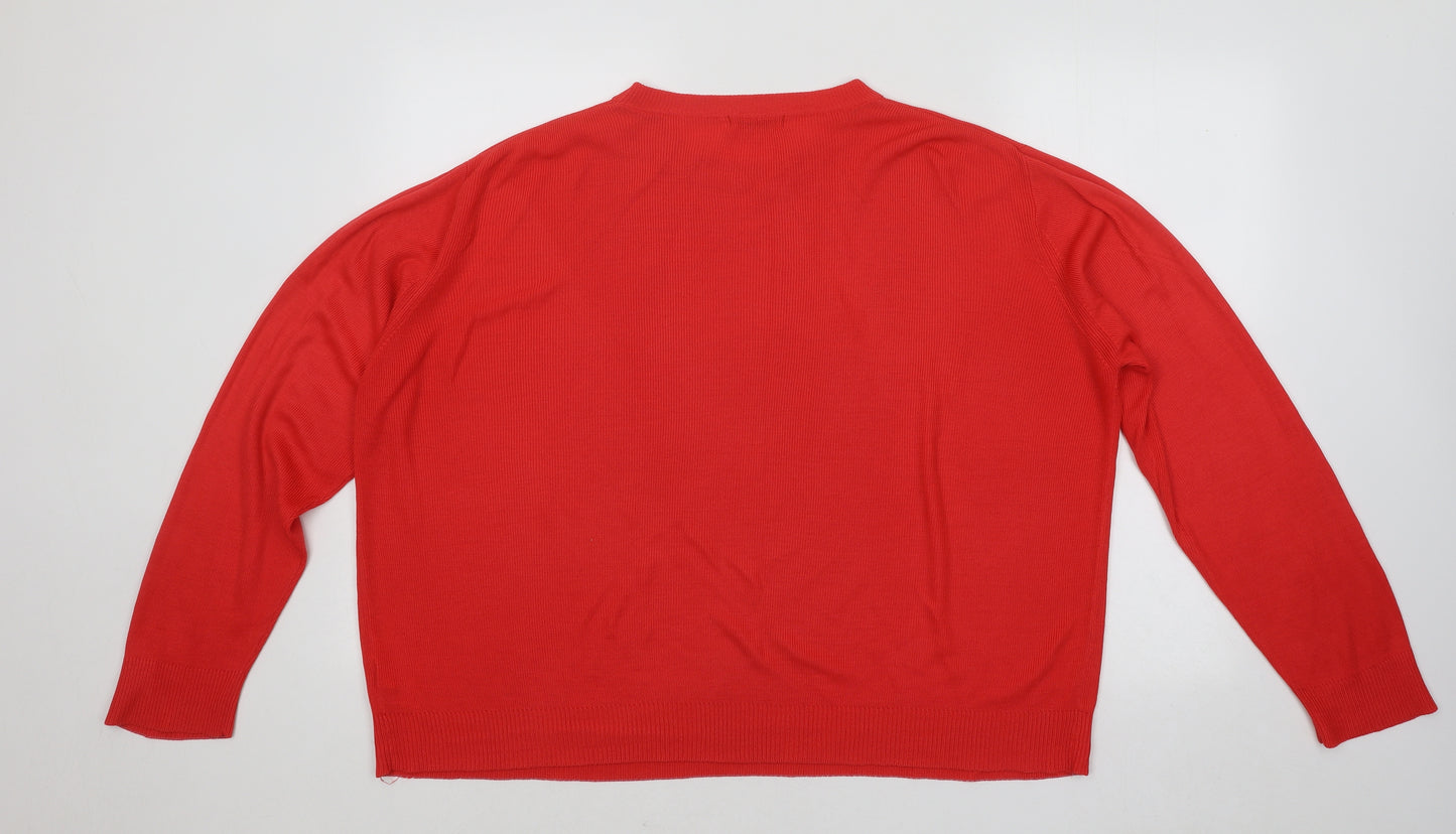 Berkertex Womens Red Round Neck Acrylic Pullover Jumper Size 20