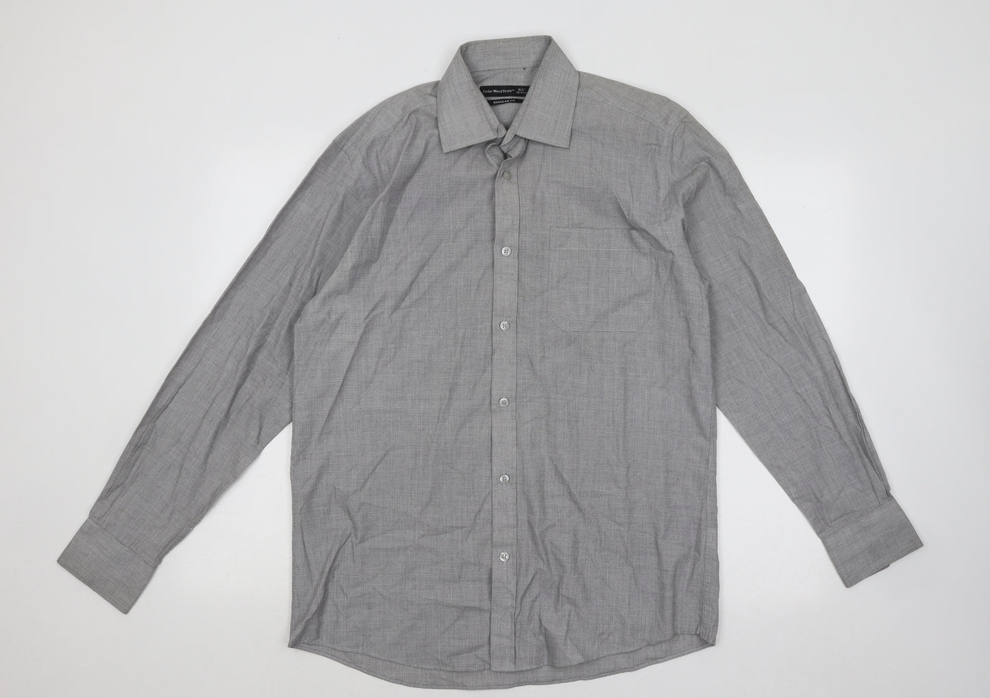 Cedar Wood State Mens Grey Cotton Button-Up Size 15.5 Collared Button