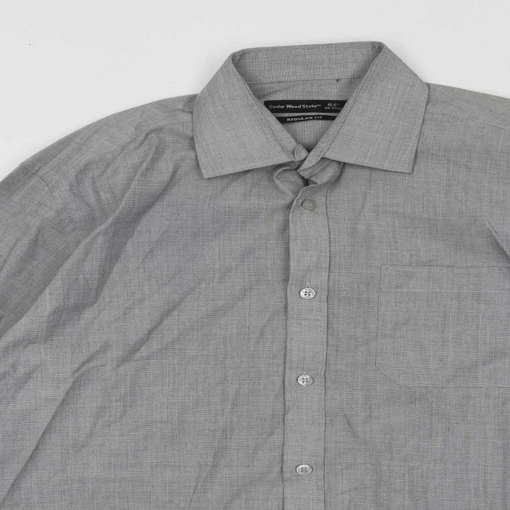 Cedar Wood State Mens Grey Cotton Button-Up Size 15.5 Collared Button