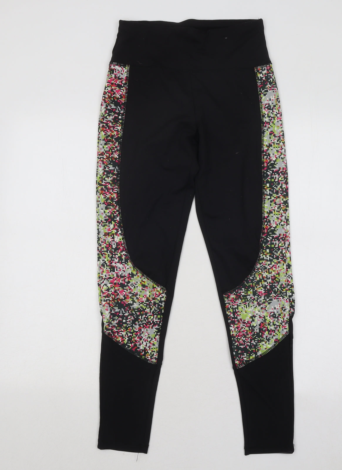 WORKOUT Womens Black Geometric Polyester Compression Leggings Size 8 L27 in Regular