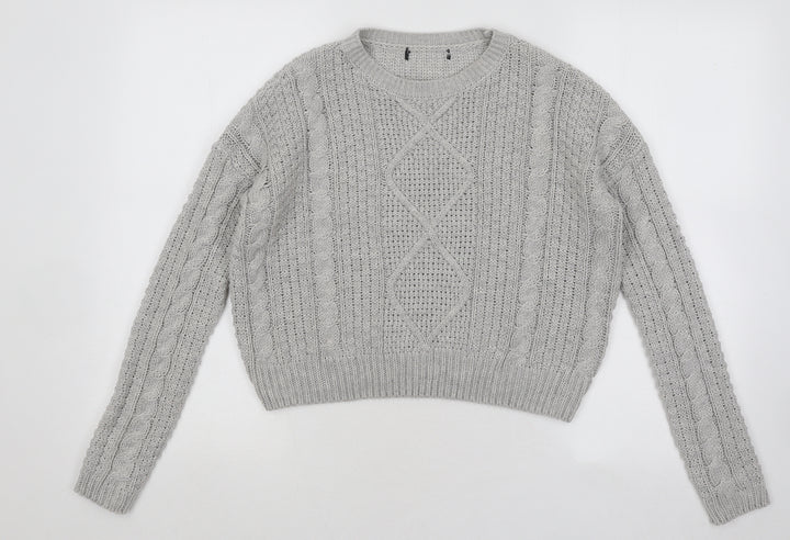 Atmosphere Womens Grey Round Neck Geometric Acrylic Pullover Jumper Size 6