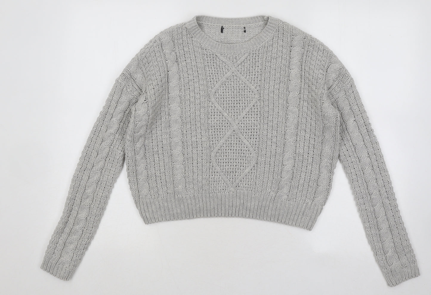 Atmosphere Womens Grey Round Neck Geometric Acrylic Pullover Jumper Size 6