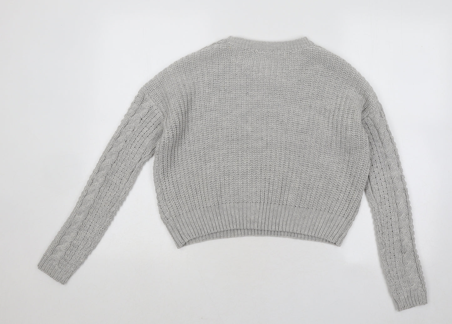 Atmosphere Womens Grey Round Neck Geometric Acrylic Pullover Jumper Size 6