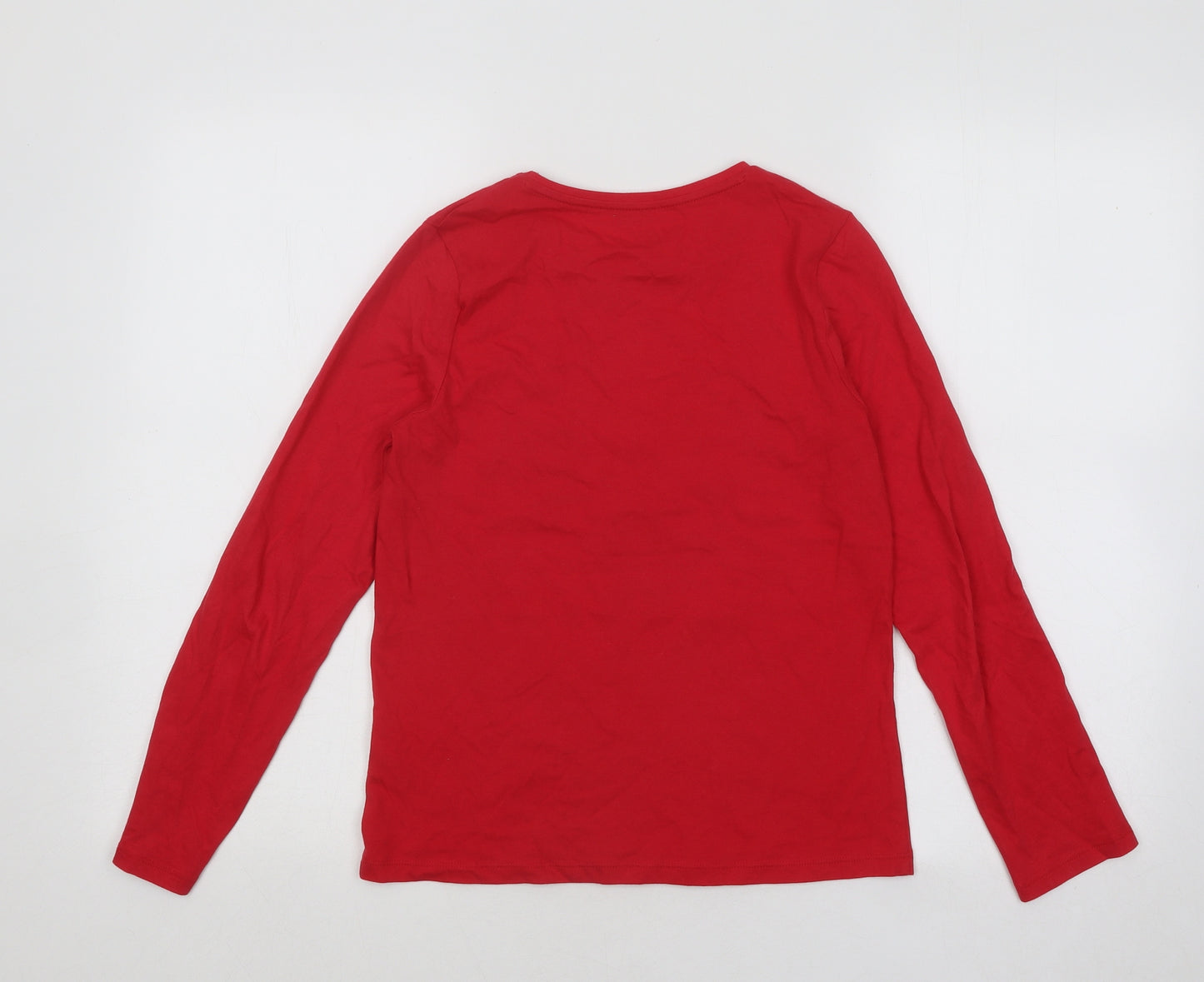 F&F Girls Red Cotton Basic T-Shirt Size 11-12 Years Round Neck Pullover - Team Rudolf