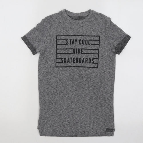 F&F Boys Grey Cotton Basic T-Shirt Size 7-8 Years Round Neck Pullover - Stay Cool Ride Skateboards