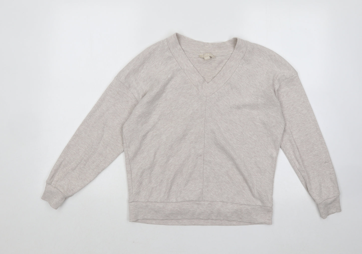 JEFF&CO Womens Beige V-Neck Polyester Pullover Jumper Size 10