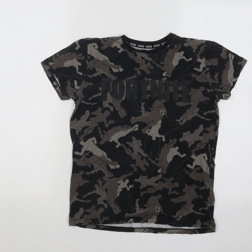 Primark Boys Black Camouflage Cotton Basic T-Shirt Size M Round Neck Pullover - Fortnite