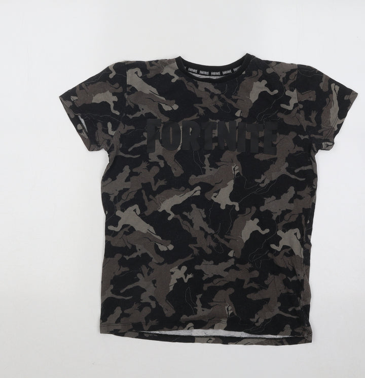 Primark Boys Black Camouflage Cotton Basic T-Shirt Size M Round Neck Pullover - Fortnite