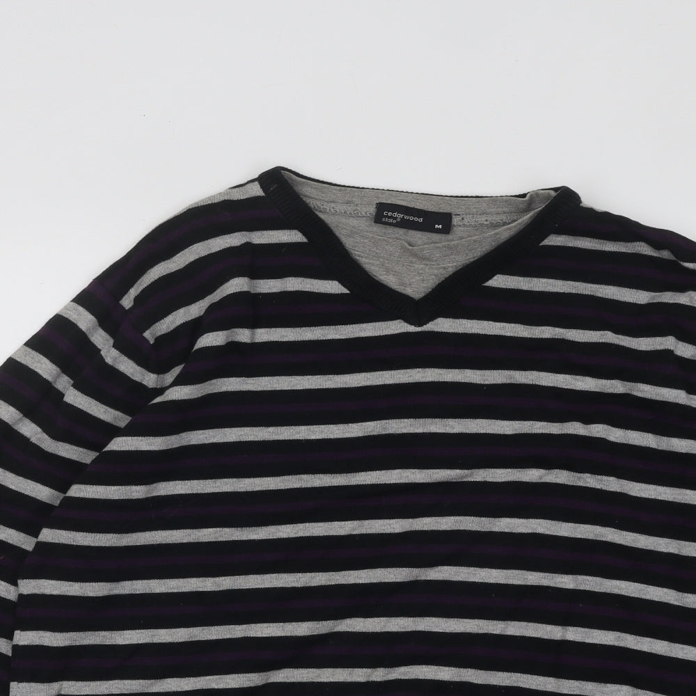 Cedar Wood State Mens Multicoloured Round Neck Striped Cotton Pullover Jumper Size M