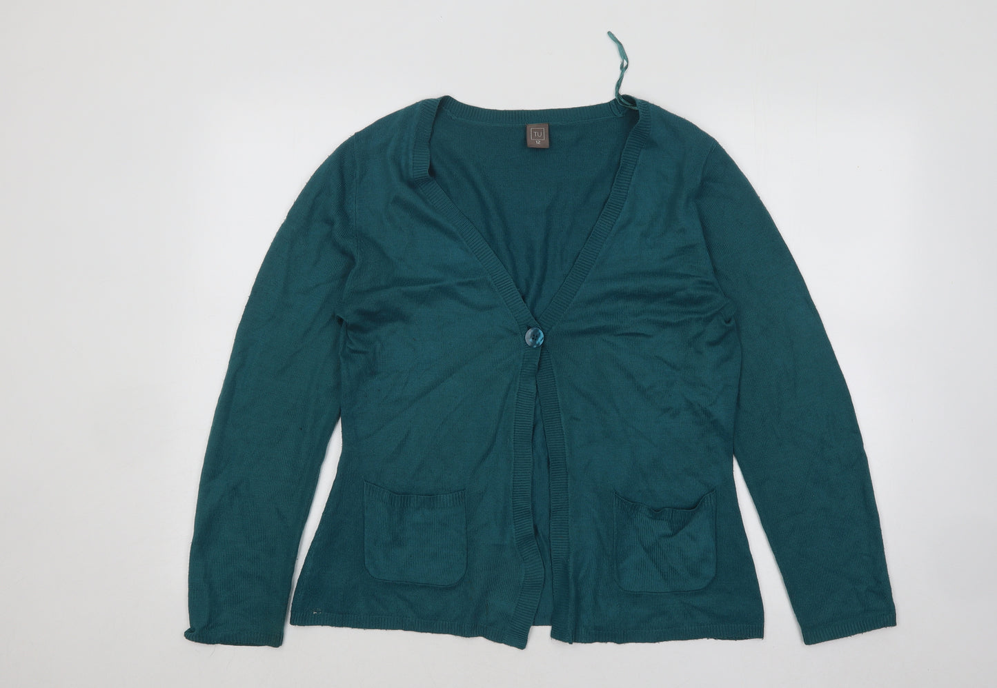 TU Womens Green V-Neck Acrylic Cardigan Jumper Size 12