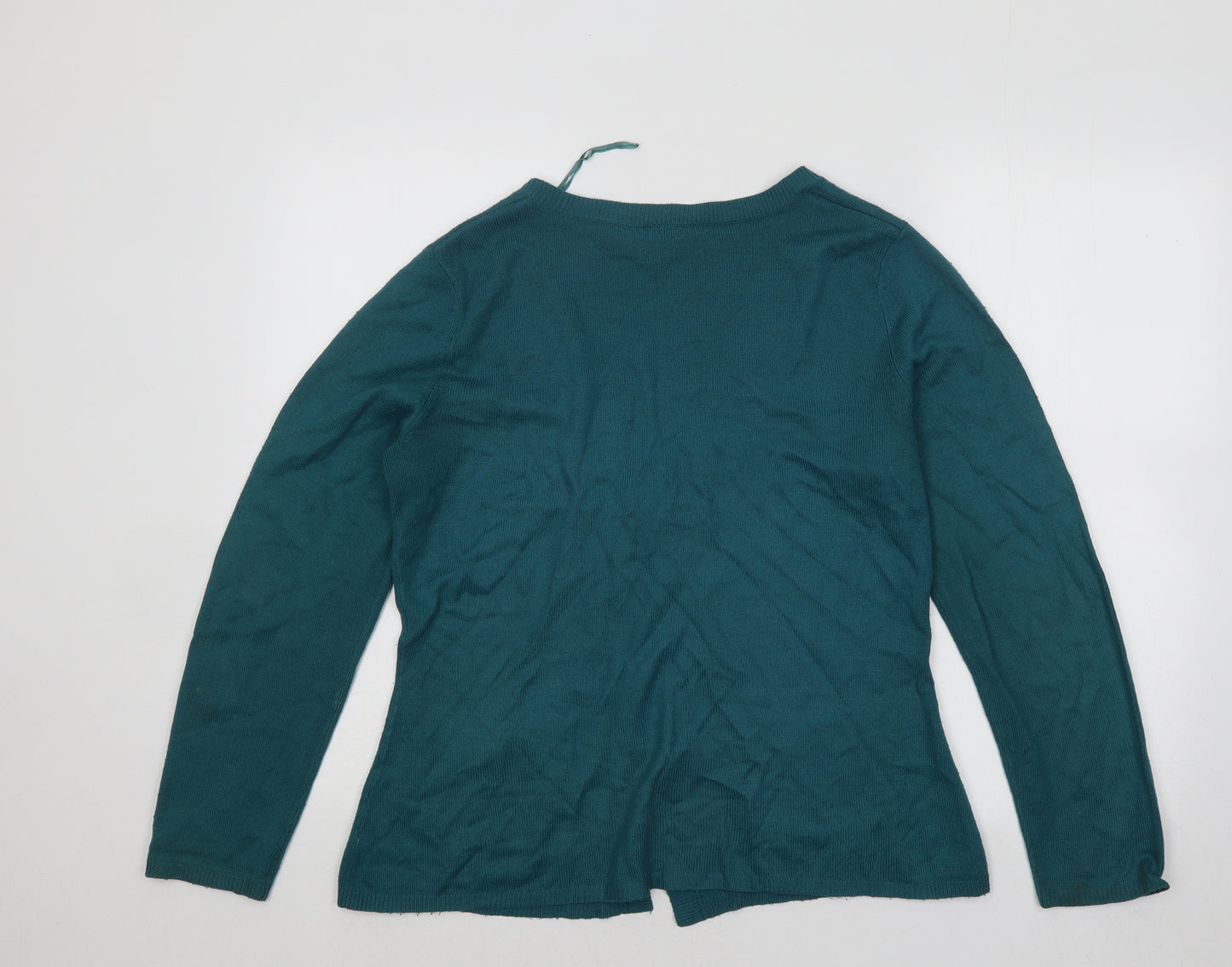 TU Womens Green V-Neck Acrylic Cardigan Jumper Size 12