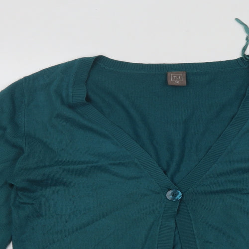 TU Womens Green V-Neck Acrylic Cardigan Jumper Size 12