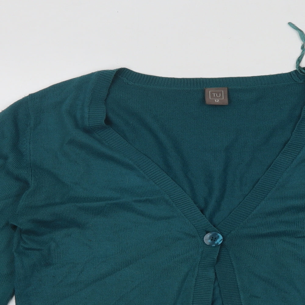 TU Womens Green V-Neck Acrylic Cardigan Jumper Size 12