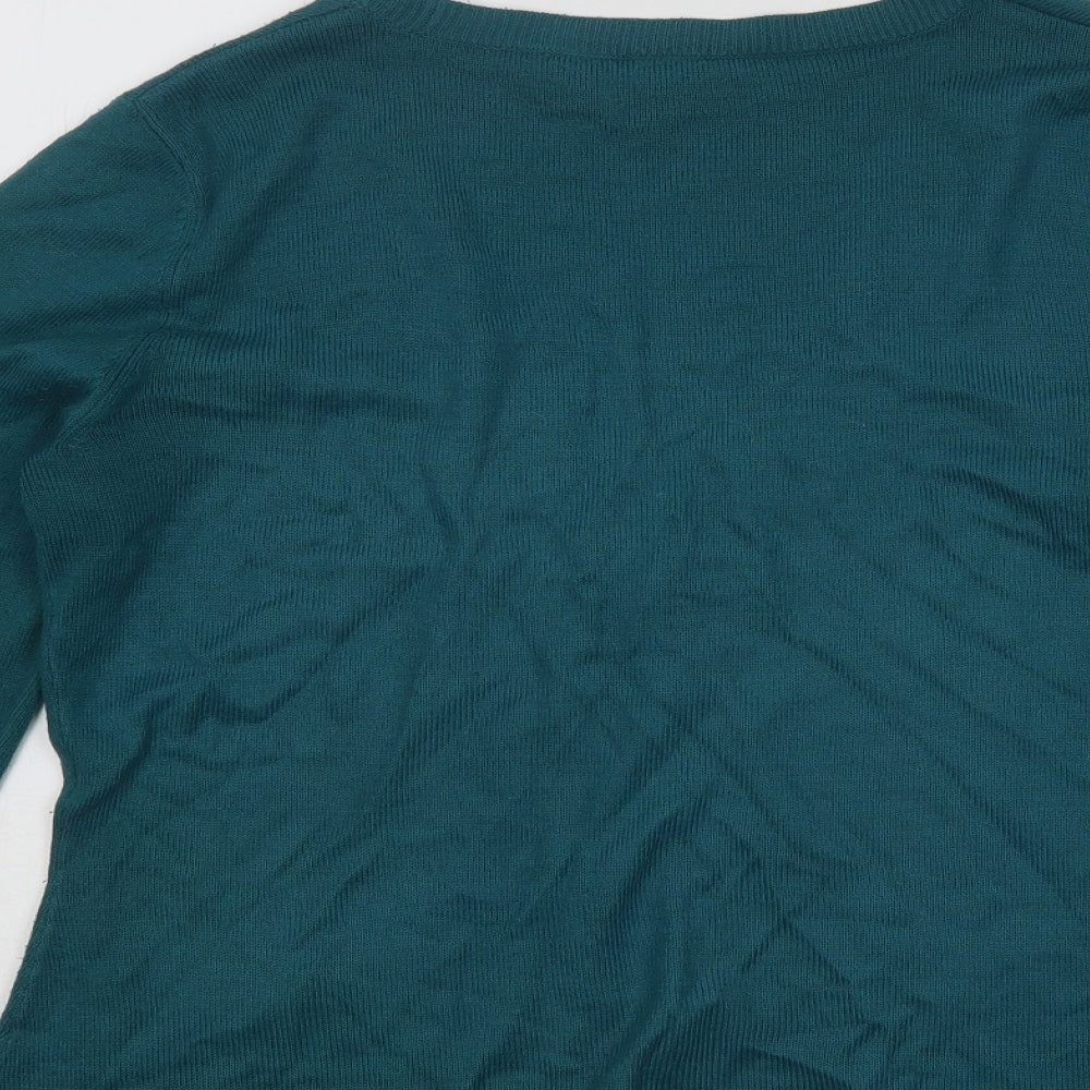 TU Womens Green V-Neck Acrylic Cardigan Jumper Size 12