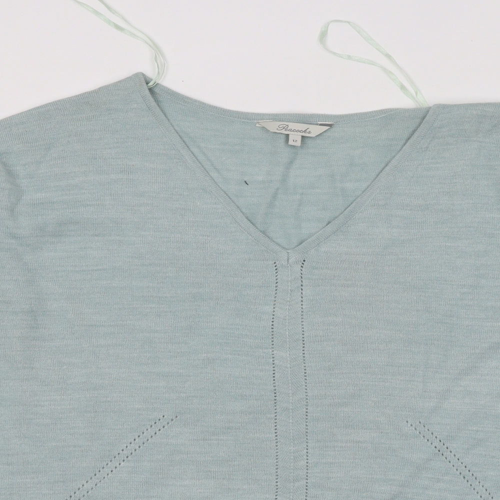 Peacocks Womens Blue V-Neck Acrylic Pullover Jumper Size 12