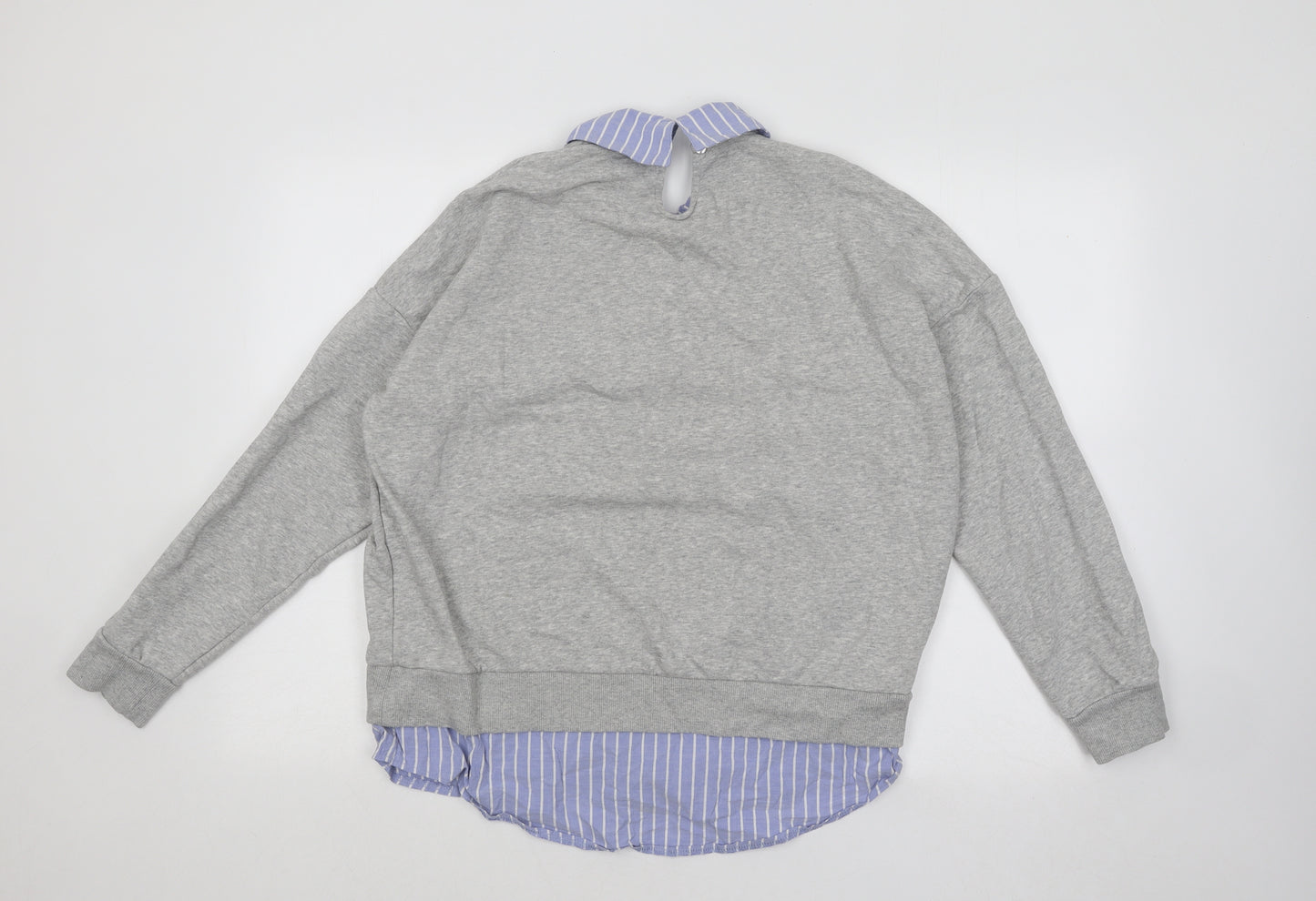 F&F Womens Grey Striped Cotton Pullover Sweatshirt Size 12 Button - Los Angeles